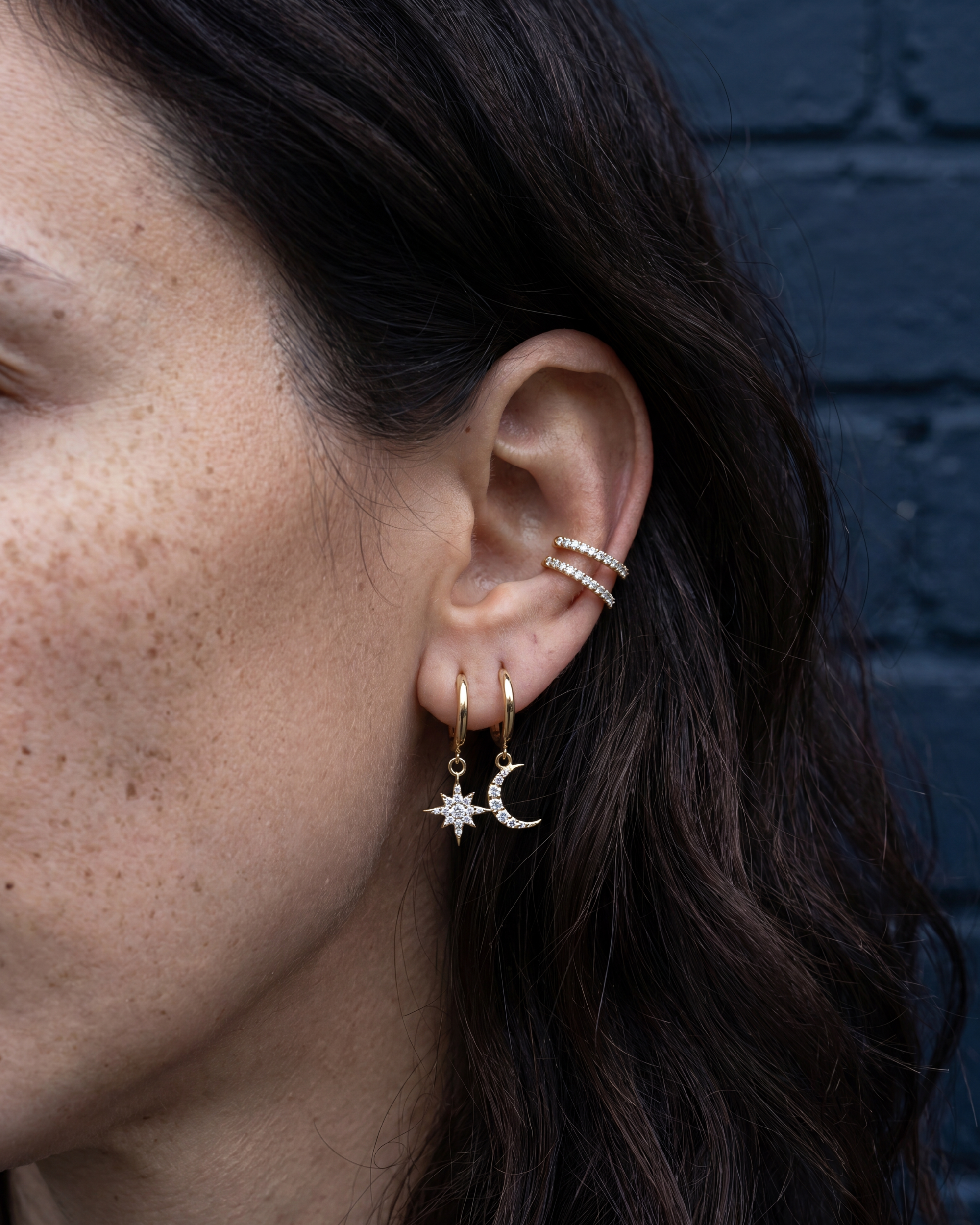Moon and Star Pave Hoops