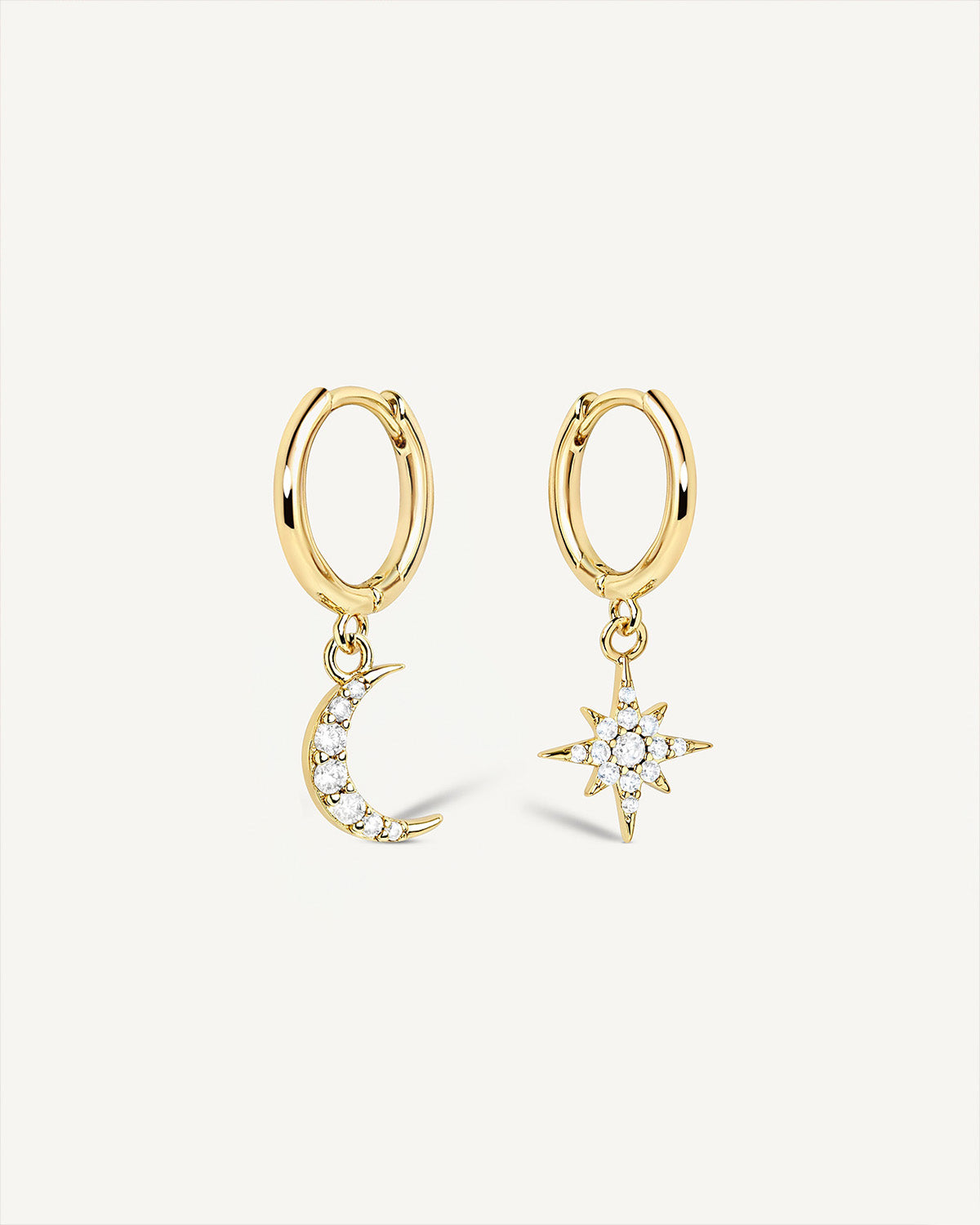 Moon and Star Pave Hoops