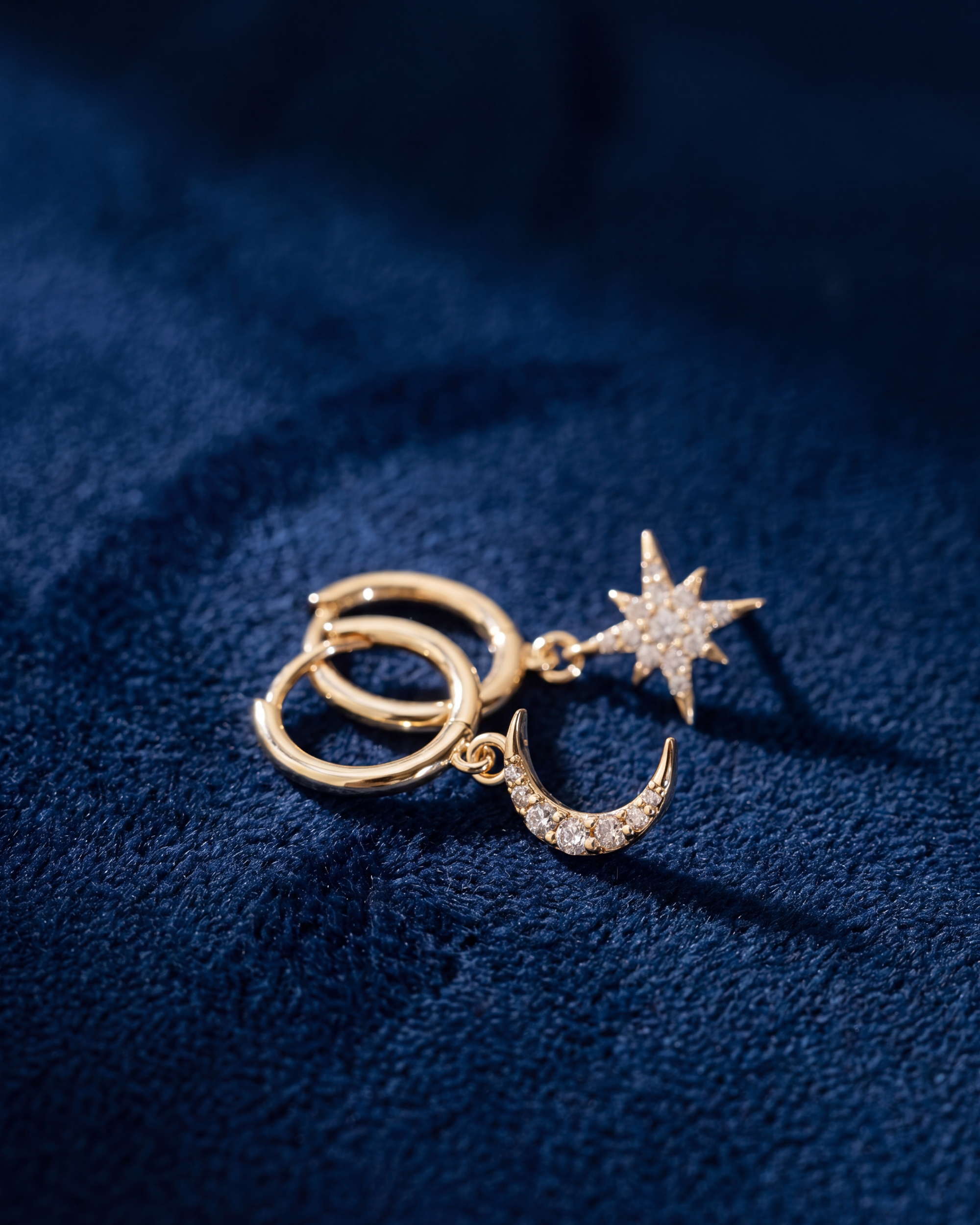 Moon and Star Pave Hoops